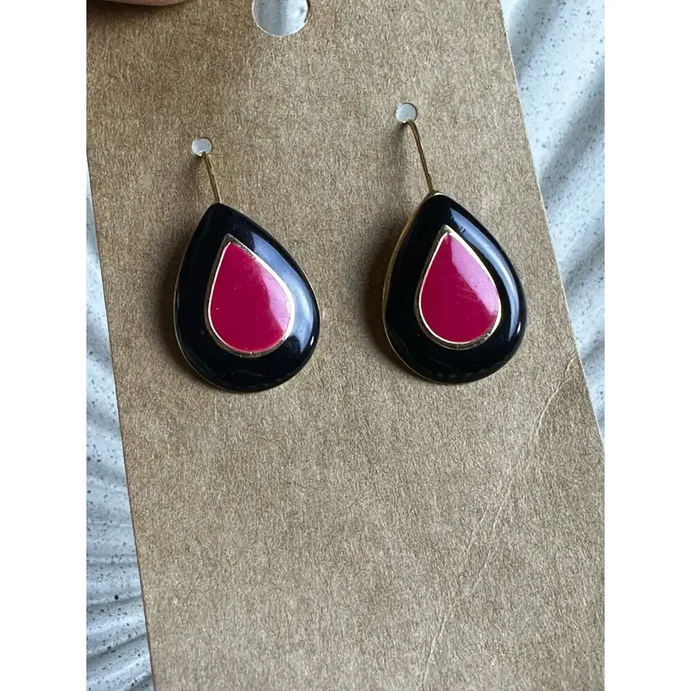 BOGO FREE Color block VTG EARRINGS BLACK RED GOLD